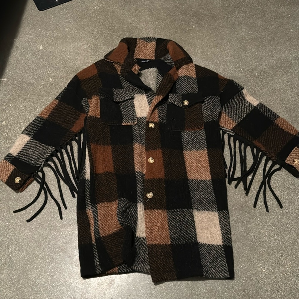 Nasty Gal Plaid Fringe Longline Jacket